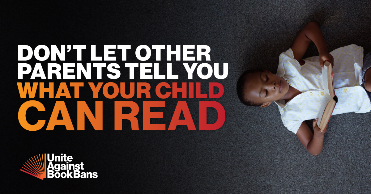 Photo of a child reading a book with text that reads "Don't let other parents tell you what your child can read."