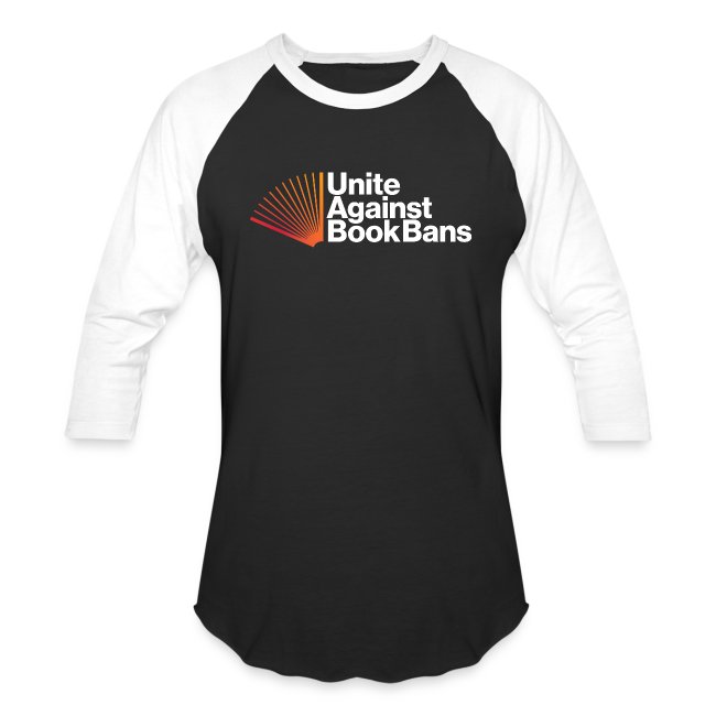 Black and white jersey apparel with Unite Against Book Bans logo