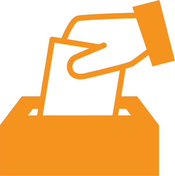 Graphic of a hand placing a ballot into a box