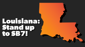 Graphic of Louisiana. Text reads "Louisiana: Stand up to SB7!"
