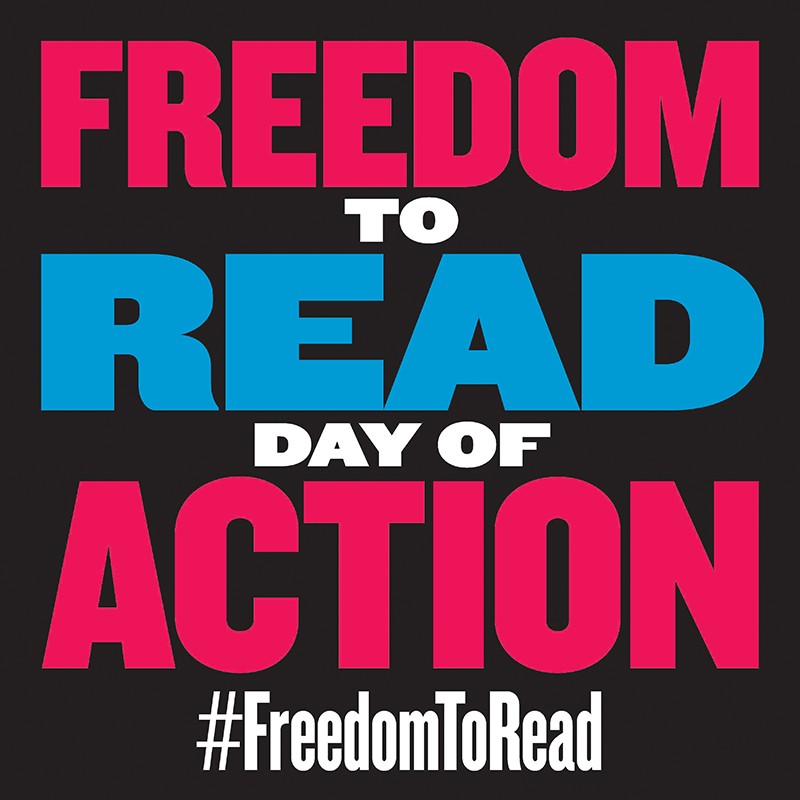 Placard that reads "FREEDOM TO READ DAY OF ACTION #FreedomToRead"