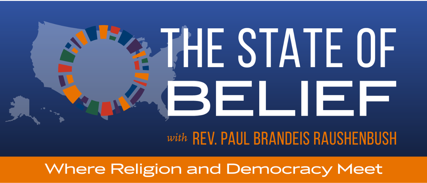 Map of US with the Interfaith Alliance logo and text: The State of Belief Where Religion and Democracy Meet